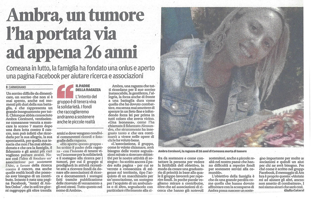 Ambra, un tumore l’ha portata via ad appena 26 anni
